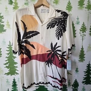 Cubavera Cream and Black Tropical Print Shirt